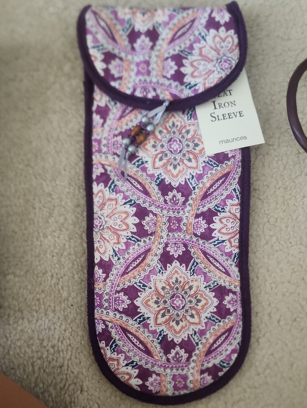 Nwt Maurices Purple Paisley Travel Flat Iron Sleeve with Beaded Embellishment